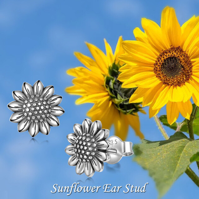 Retro Silver Sunflower Stud Earrings In Sterling Silver-6