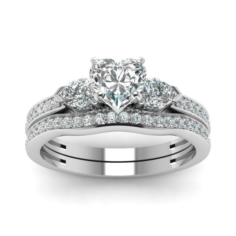 Ensemble de bijoux de mariage en moissanite taillée en cœur en or blanc 10K-6