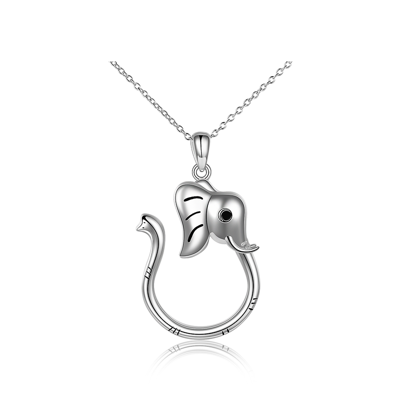 Colar de suporte de anel de elefante de prata esterlina para mulheres e homens-1