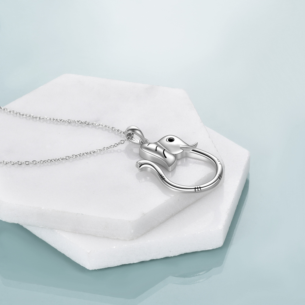 Colar de suporte de anel de elefante de prata esterlina para mulheres e homens-3