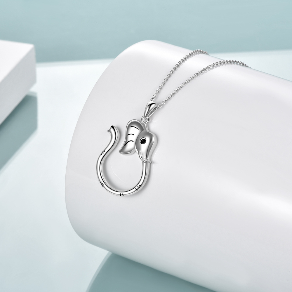 Colar de suporte de anel de elefante de prata esterlina para mulheres e homens-4