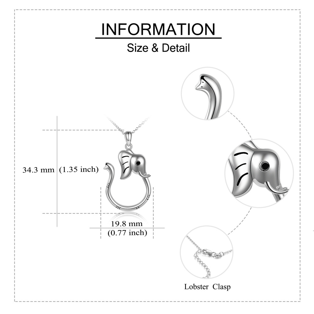 Colar de suporte de anel de elefante de prata esterlina para mulheres e homens-5