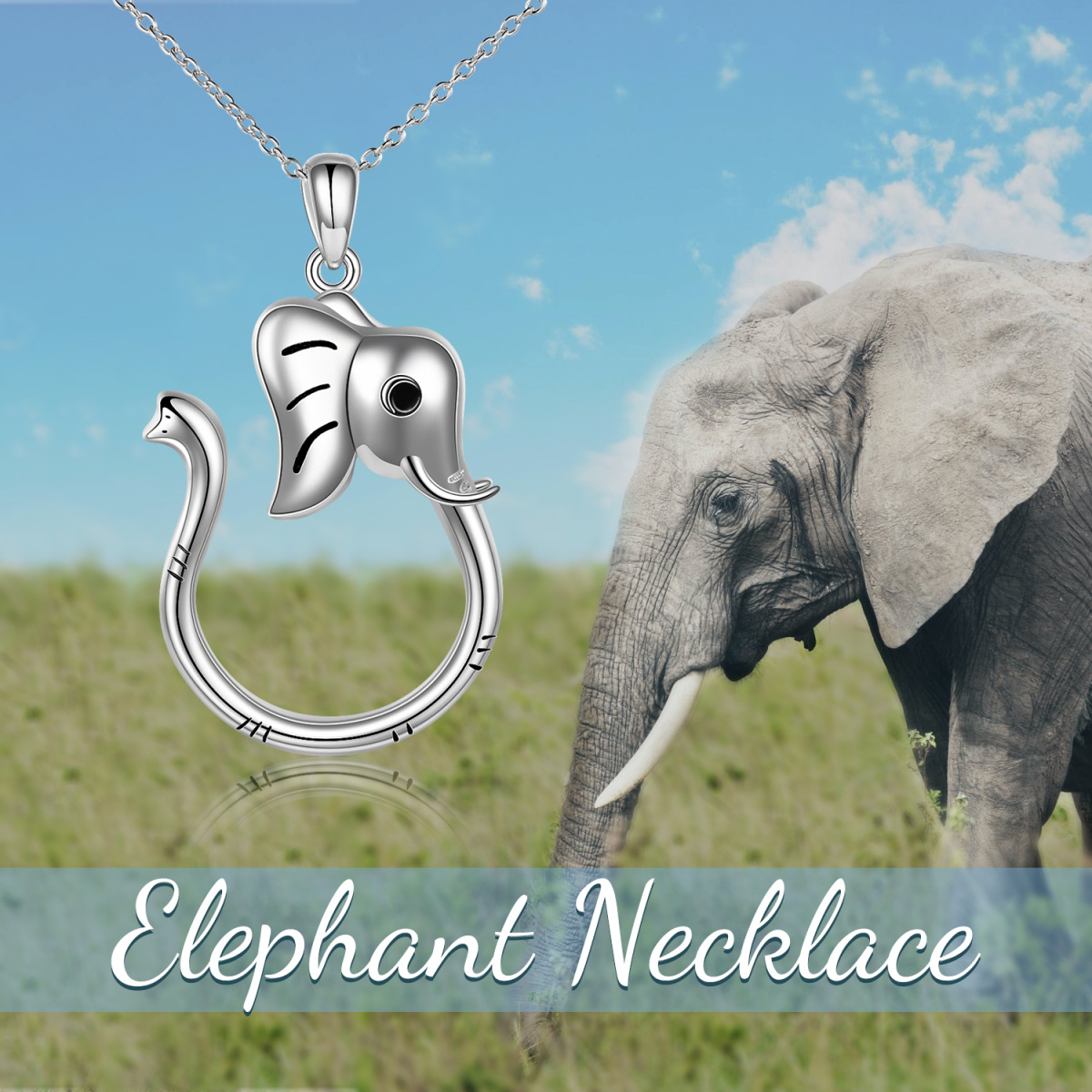 Sterling Silver Elephant & Ring Holder Necklace for Women Men-6