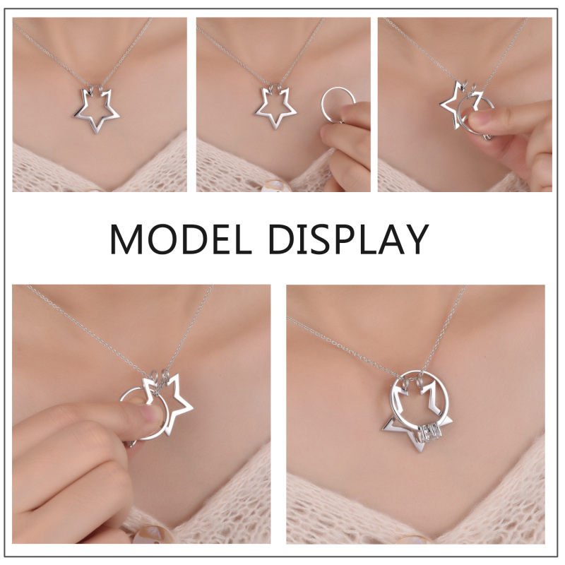 Sterling Silver Star Ring Holder Pendant Necklace-4