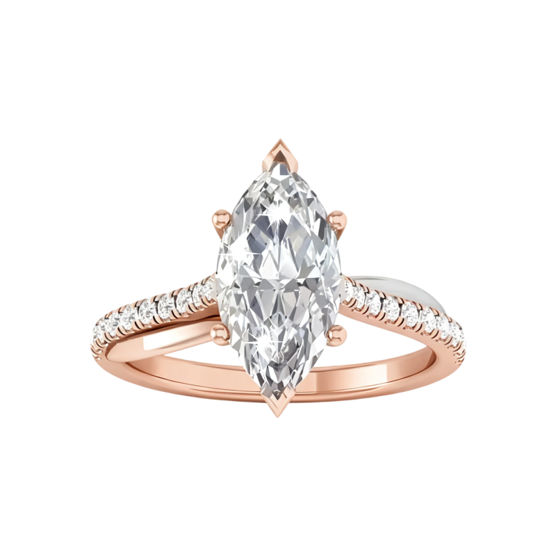 14K Rose Gold Marquise Cut Lab Created Diamond Custom Engagement Ring D Color VVS1-VS1 Clarity 3EX IGI Certified-12