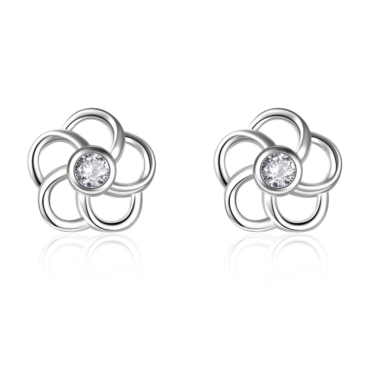 Sterling Silver Cubic Zirconia Wildflowers Stud Earrings-1