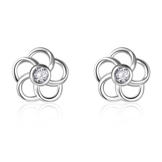 Sterling Silver Cubic Zirconia Wildflowers Stud Earrings-59