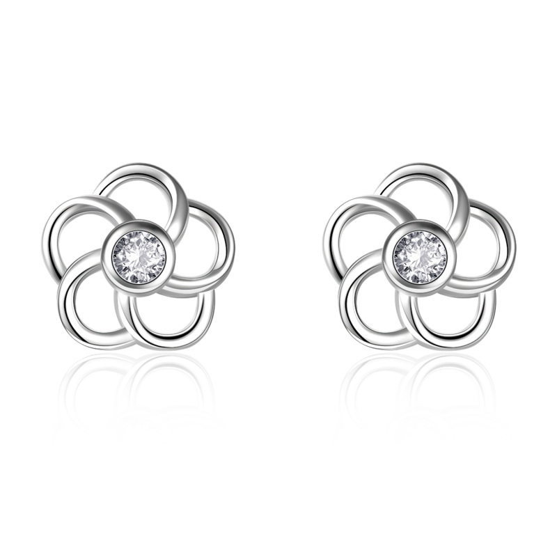 Sterling Silver Cubic Zirconia Wildflowers Stud Earrings-6