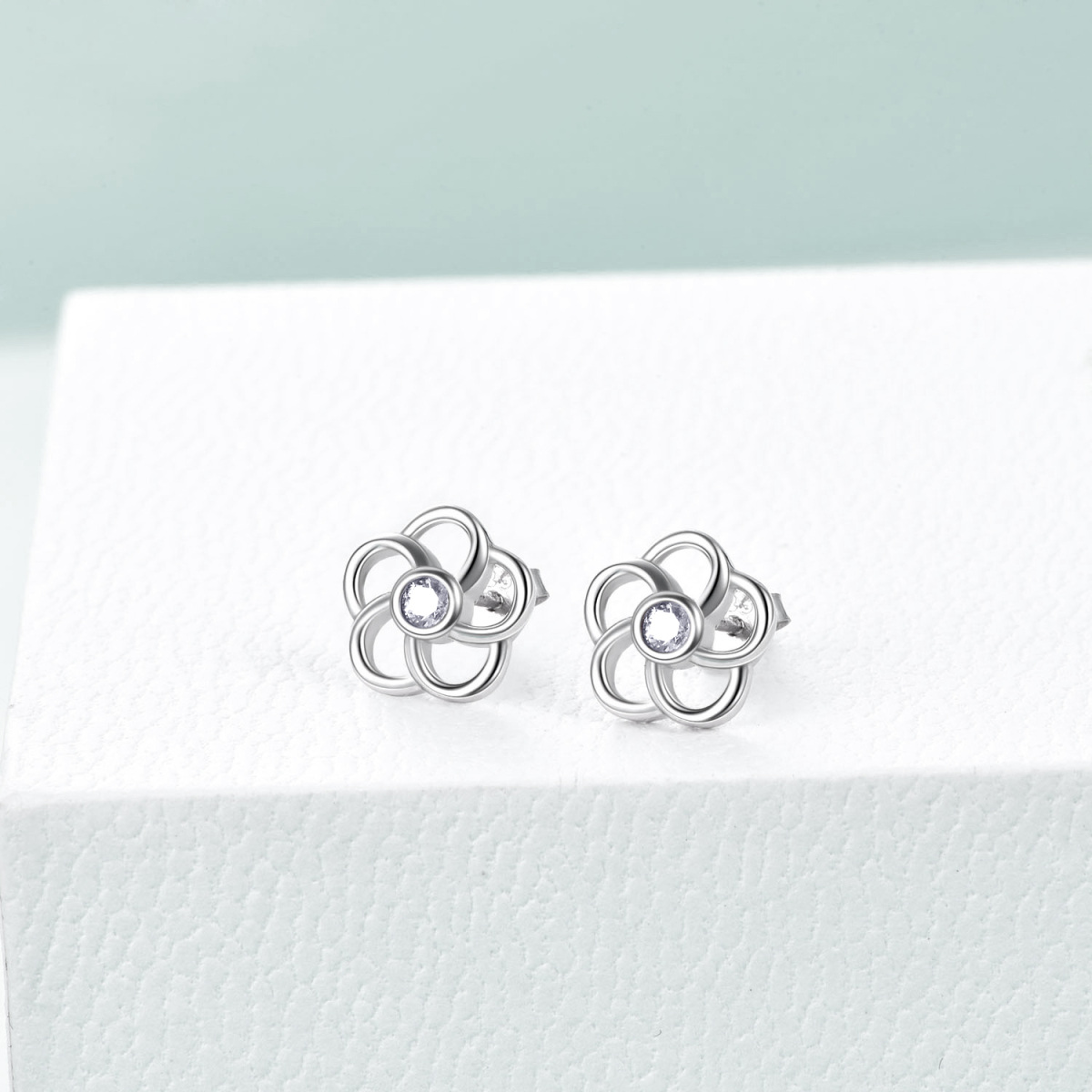 Sterling Silver Cubic Zirconia Wildflowers Stud Earrings-3