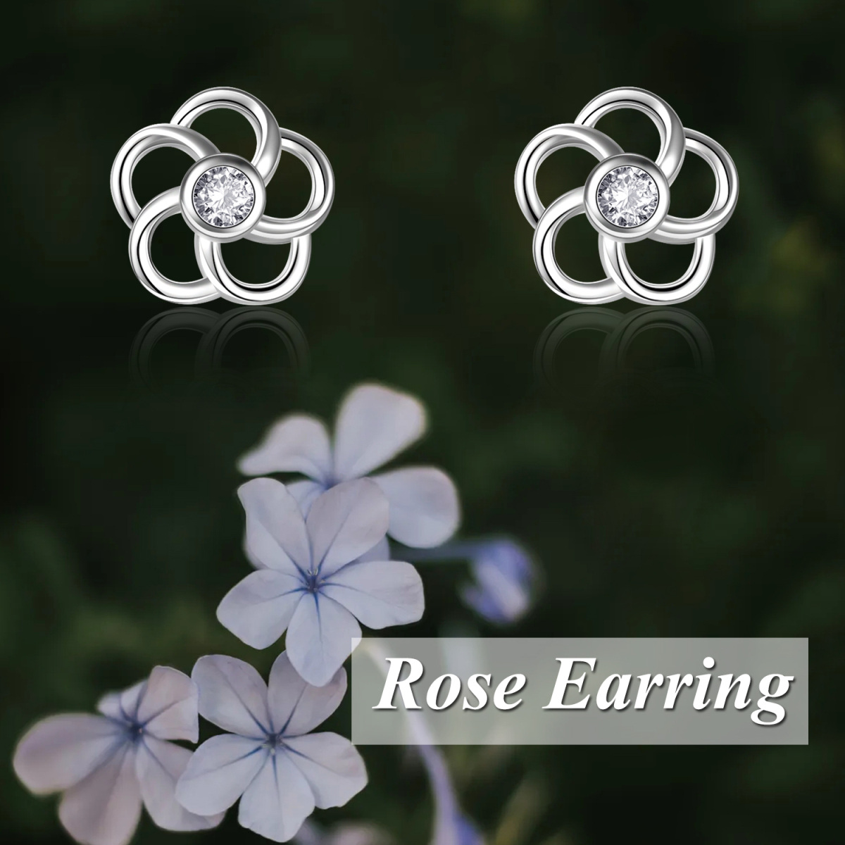 Sterling Silver Cubic Zirconia Wildflowers Stud Earrings-6