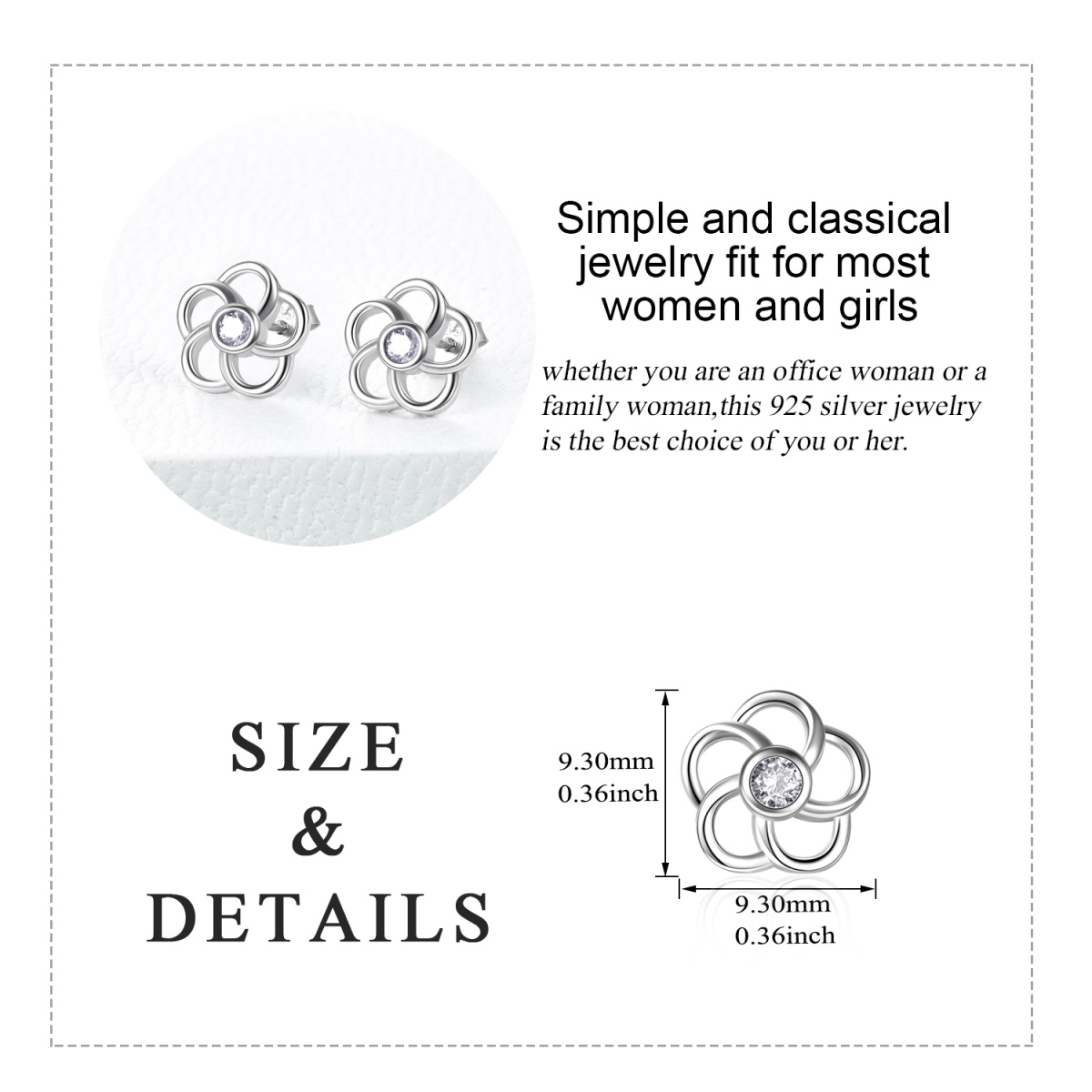 Sterling Silver Cubic Zirconia Wildflowers Stud Earrings-5