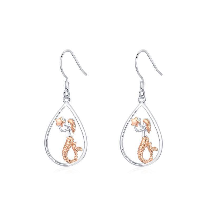 Sterling Silver Two-tone Mermaid Drop Earrings for Women-1