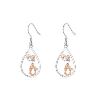 Sterling Silver Two-tone Mermaid Drop Earrings for Women-4