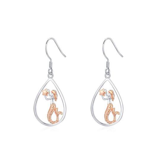 Boucles d'oreilles pendantes sirène bicolores en argent sterling pour femmes