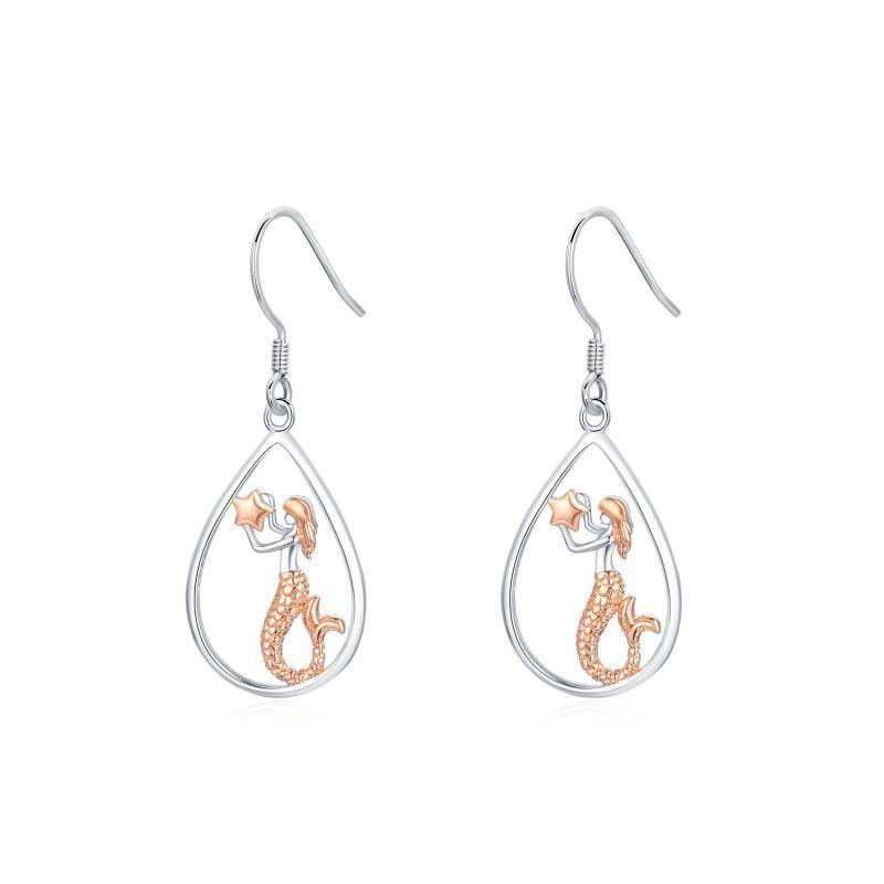 Sterling Silver Two-tone Mermaid Drop Earrings for Women-20