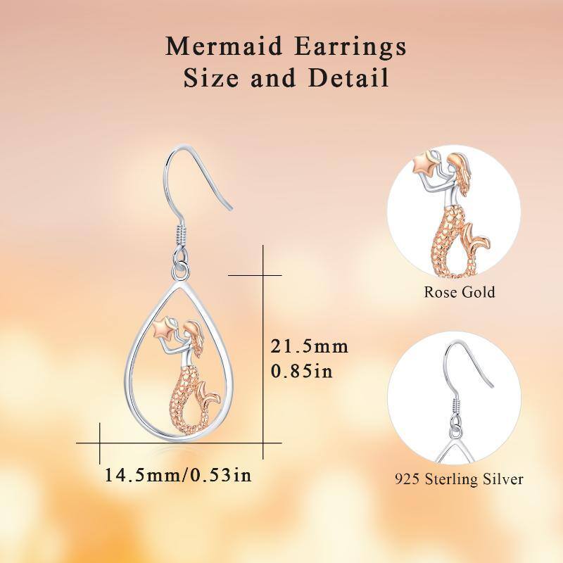 Sterling Silver Two-tone Mermaid Drop Earrings for Women-6