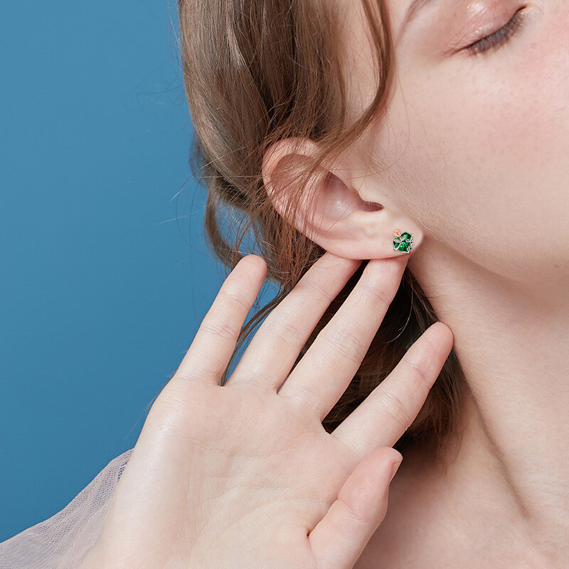 Boucles d'oreilles à tige en argent sterling avec cristal bicolore en forme de cœur et rose-2