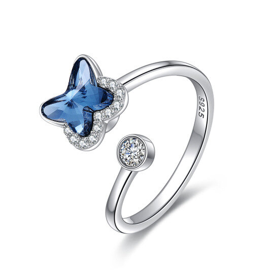 Bague ouverte en argent sterling avec papillon en cristal de zircon