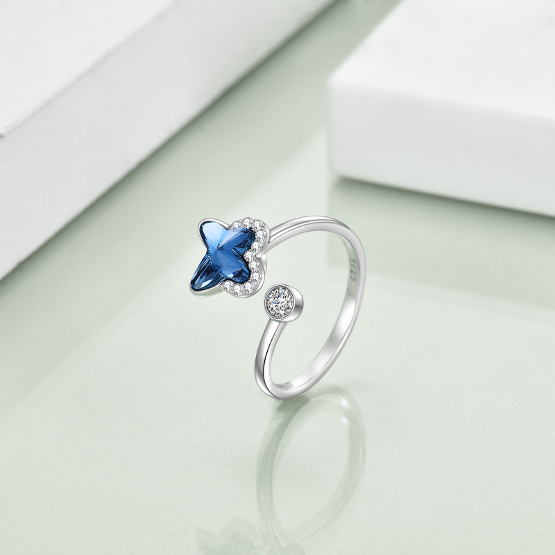 Sterling Zilveren Kristal Zirkoon Vlinder Open Ring-4
