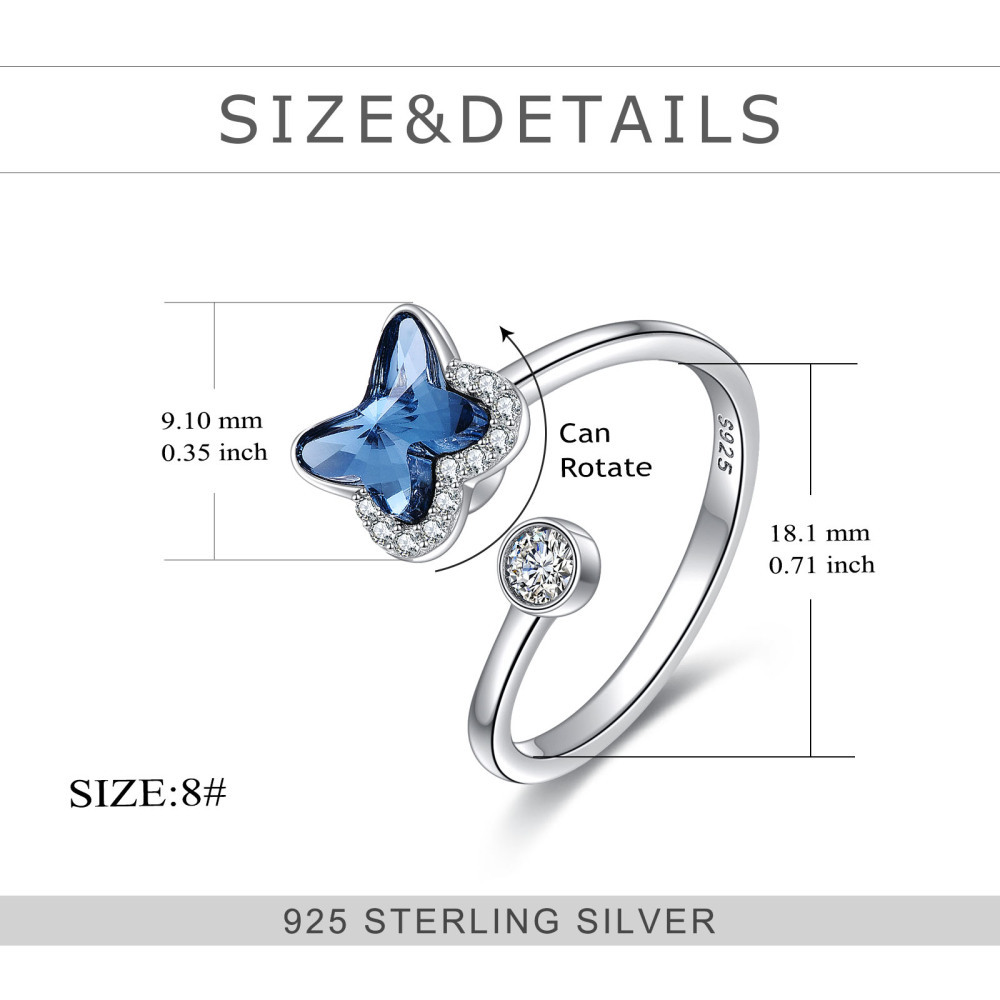 Offener Schmetterlingsring aus Sterlingsilber mit Kristallzirkon-5