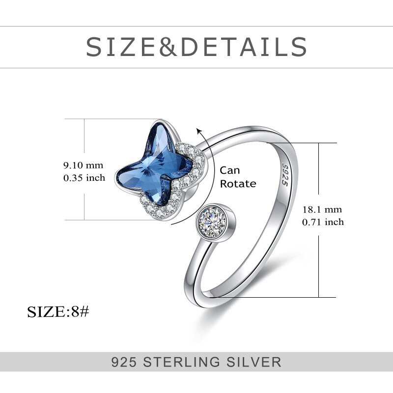 Sterling Zilveren Kristal Zirkoon Vlinder Open Ring-5