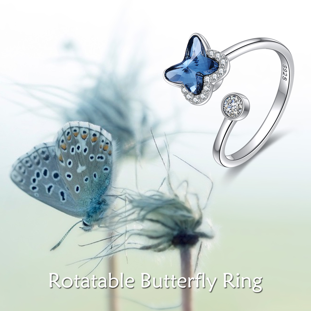 Sterling Silver Crystal & Zircon Butterfly Open Ring-6