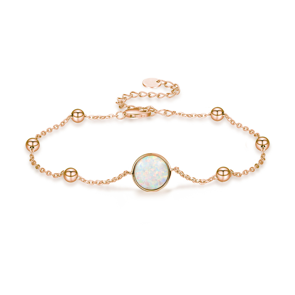 Sterling Silver with Rose Gold Plated Opal Round Pendant Bracelet-1