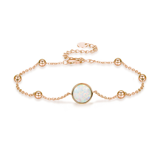 Sterling Silver with Rose Gold Plated Opal Round Charm Bracelet