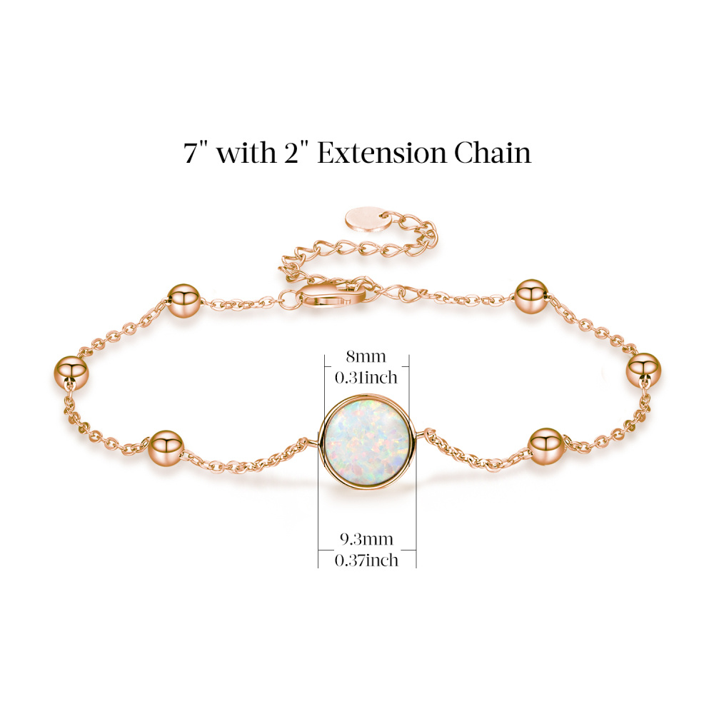 Sterling Silver with Rose Gold Plated Opal Round Charm Bracelet-6