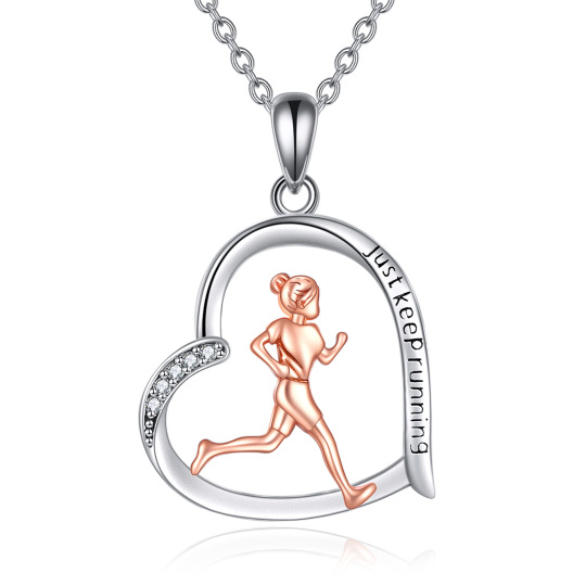 925 Sterling Silver Heart Runner Running Pendant Necklace For Women