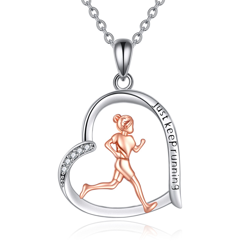 925 Sterling Silver Heart Runner Running Pendant Necklace For Women-1