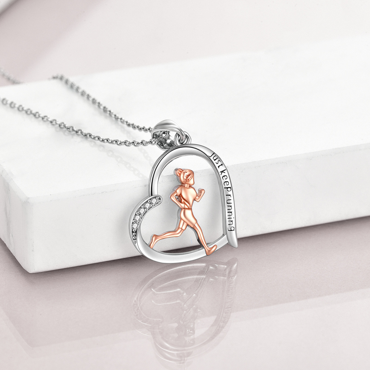 Collana con ciondolo da corsa con corridore a cuore in argento sterling 925 per donna-4