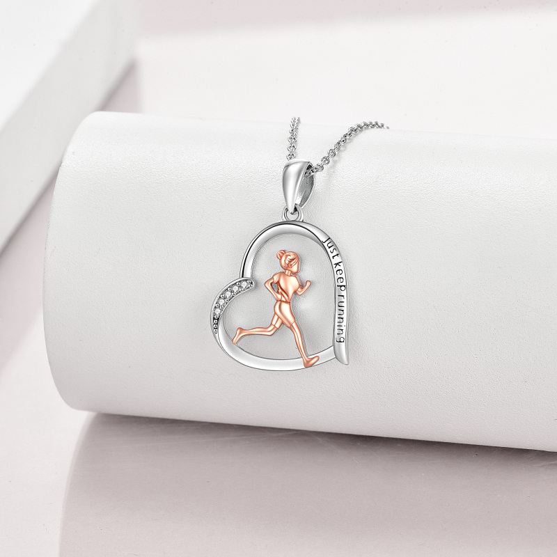 925 Sterling Silver Heart Runner Running Pendant Necklace For Women-5