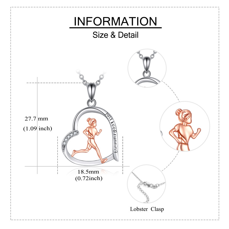 925 Sterling Silver Heart Runner Running Pendant Necklace For Women-6