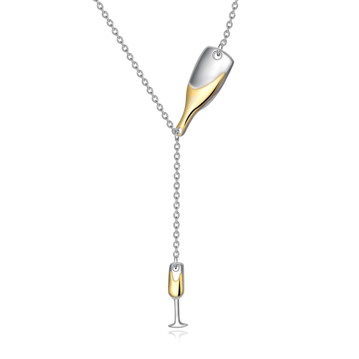 S925 Champagne Flautas Botella de Vino Lariat Y Collar Champagne Joyería Felicitaciones Re-1