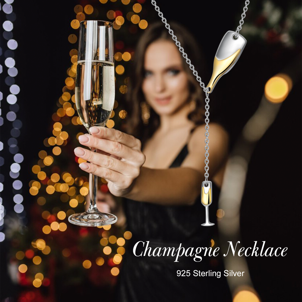 S925 Champagner Flöten Weinflasche Lariat Y Halskette Champagner Schmuck Glückwunsch Gesch-3