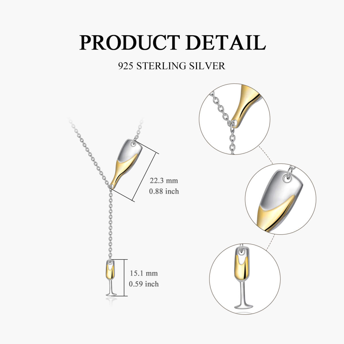 S925 Champagne Flutes Wine Bottle Lariat Y Necklace Champagne Jewelry Congratulations Gift-6