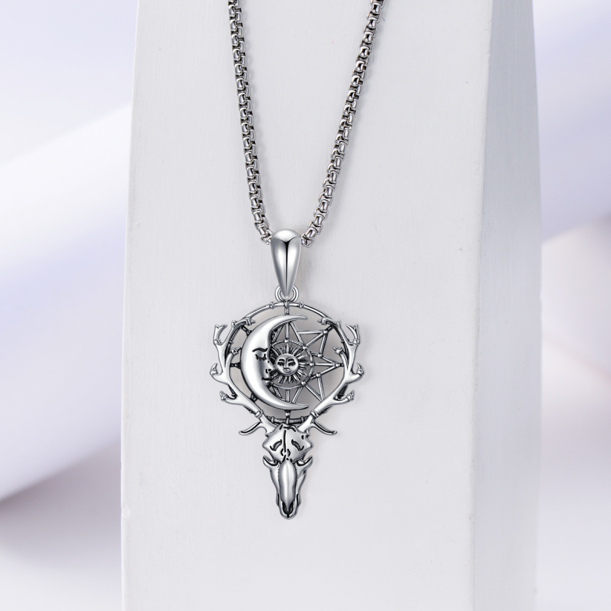 S925 Hertengewei Schedel Ketting Zon en Maan Dromenvanger Boho Sieraden Geschenken Unisex 22-4