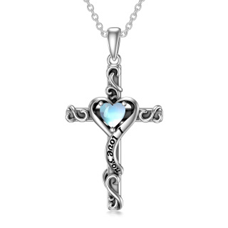 Sterling Silver Moonstone Ivy Cross Engraved Heart Necklace for Women Men-36