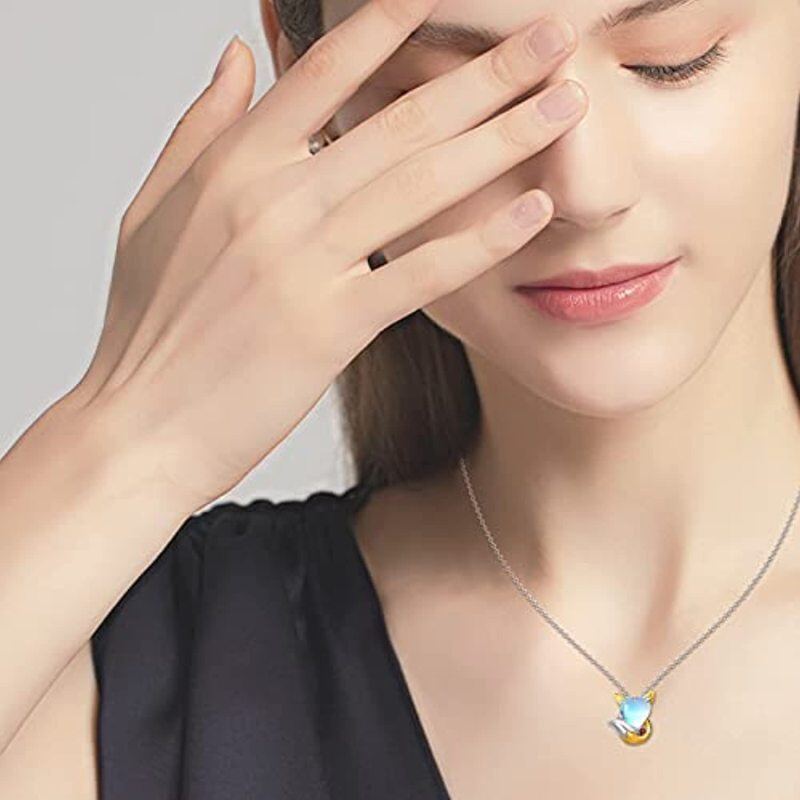 Sterling Silver Two-tone Heart Shaped Moonstone Fox Pendant Necklace-2