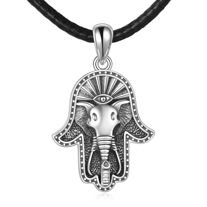 Sterling Silver Elephant & Hamsa Hand Pendant Necklace for Women Men-12