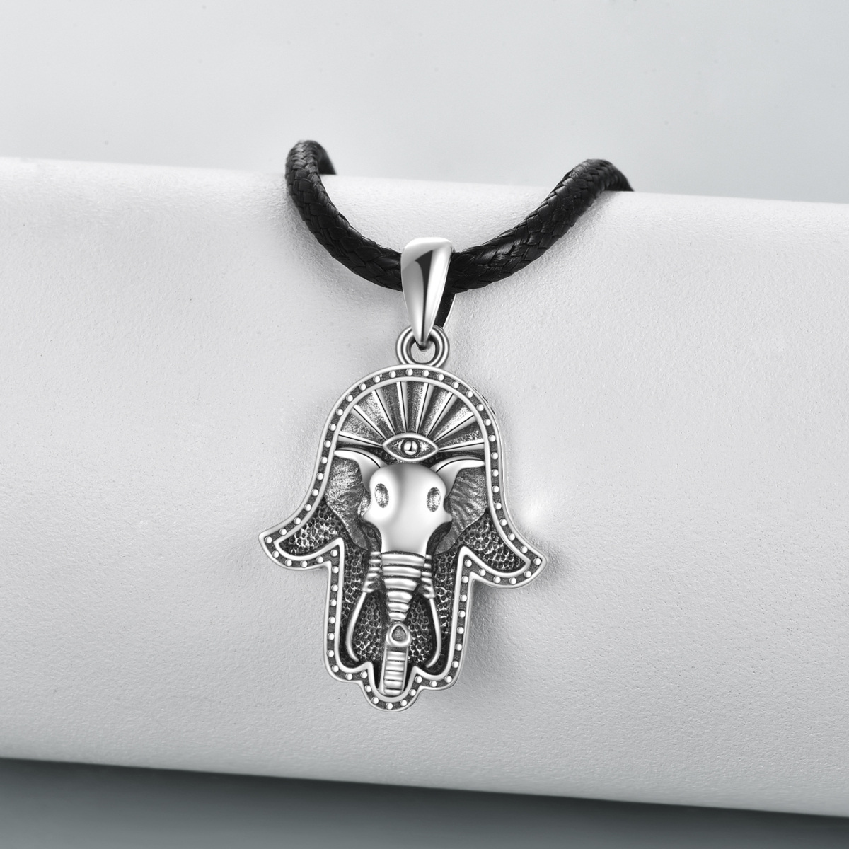 Collier avec pendentif en argent sterling en forme de main d'éléphant Hamsa pour femmes et hommes-3