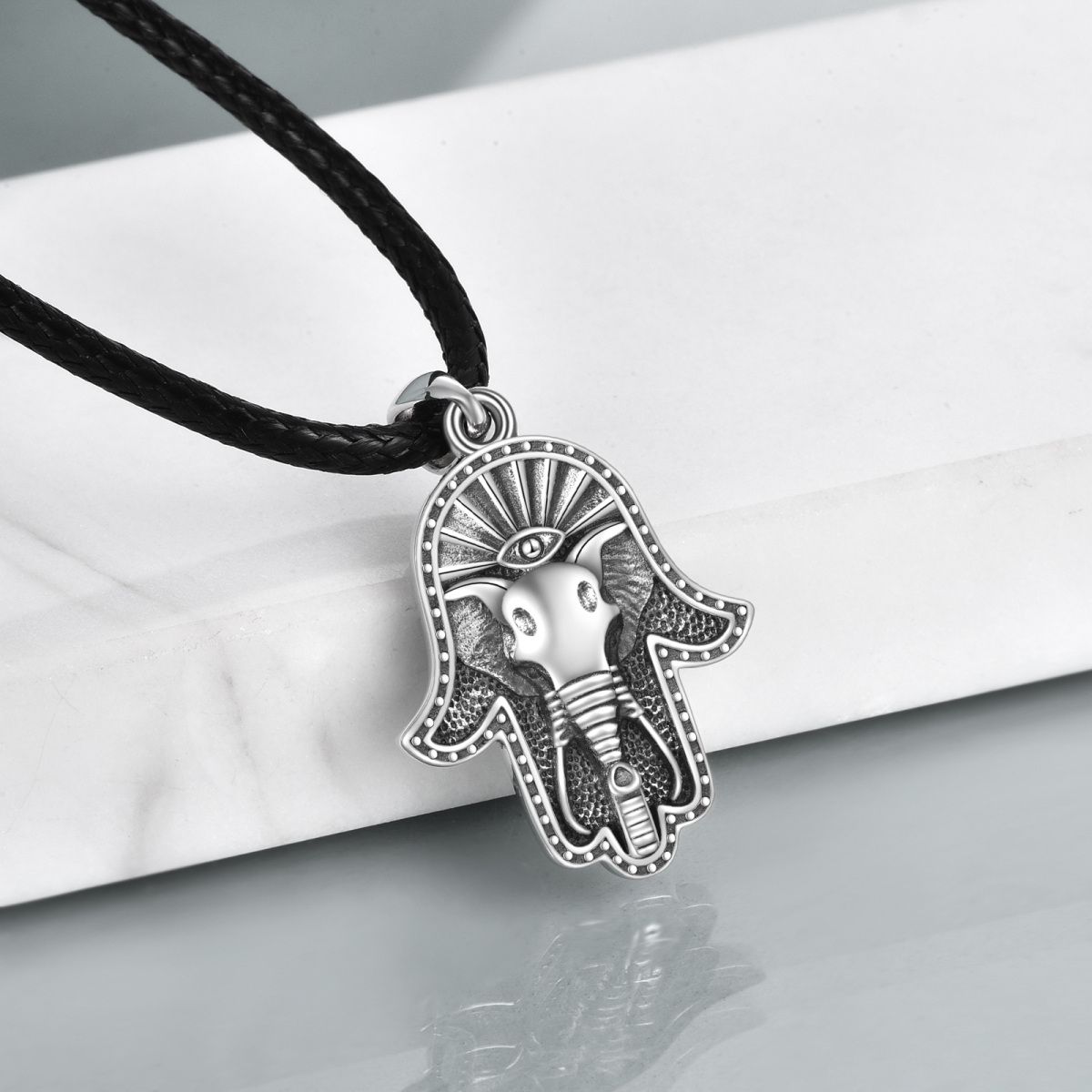 Collier avec pendentif en argent sterling en forme de main d'éléphant Hamsa pour femmes et hommes-4