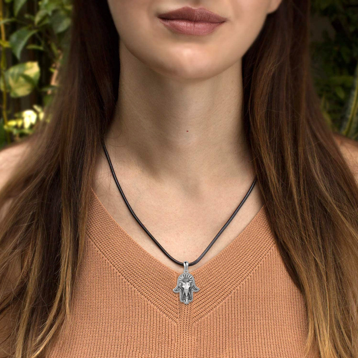 Collier avec pendentif en argent sterling en forme de main d'éléphant Hamsa pour femmes et hommes-2