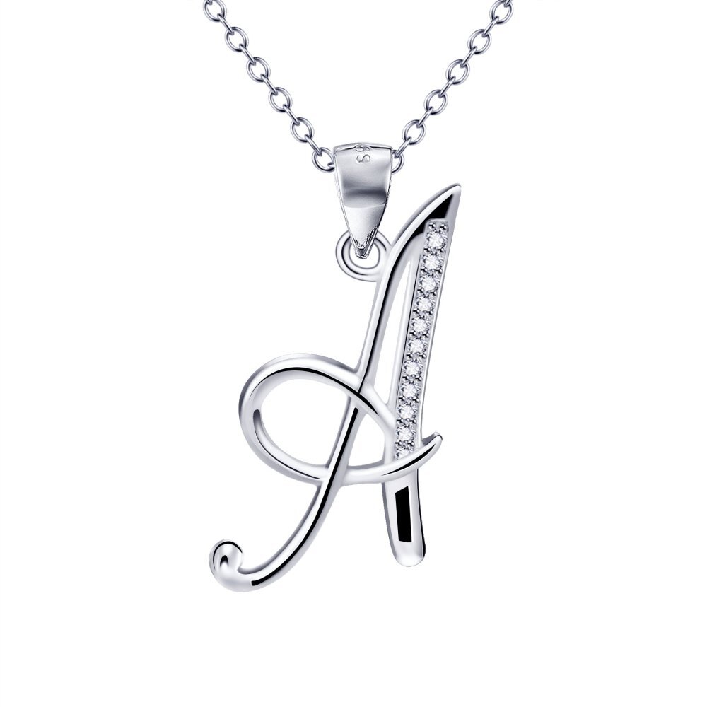 Colar com pingente de letra inicial personalizada de zircônia cúbica de prata esterlina com letra inicial A-1