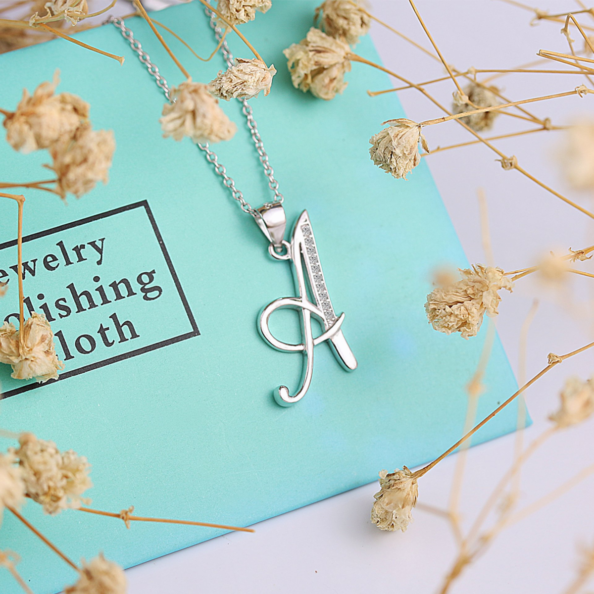 Sterling Silver Cubic Zirconia Personalized Initial Letter Pendant Necklace with Initial Letter A-4