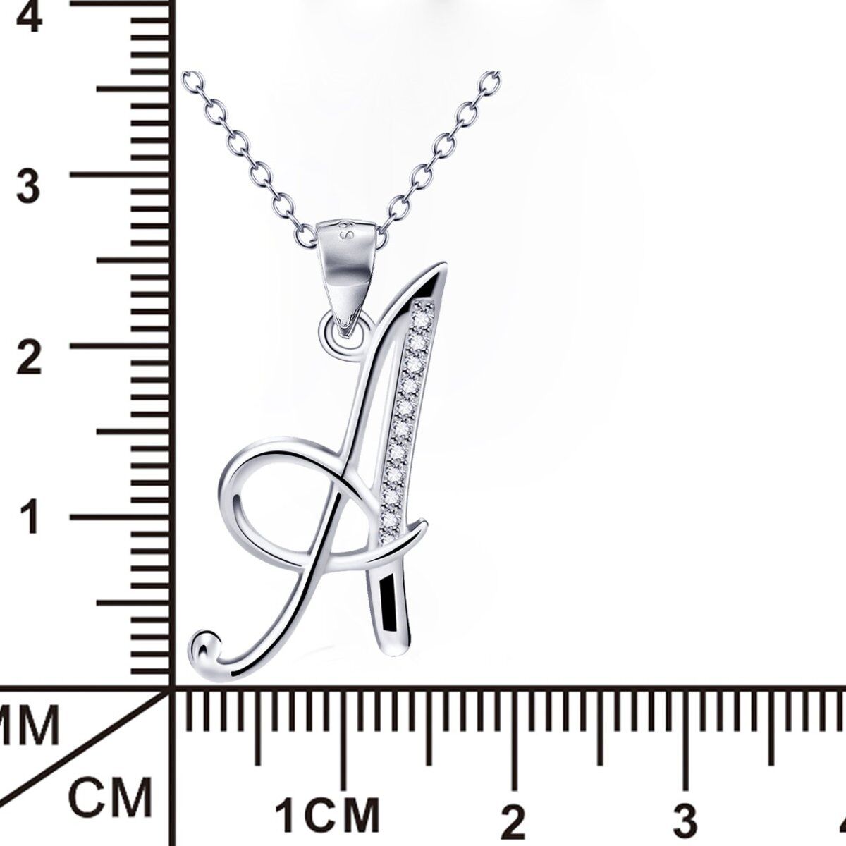 Sterling Silver Cubic Zirconia Personalized Initial Letter Pendant Necklace with Initial Letter A-5