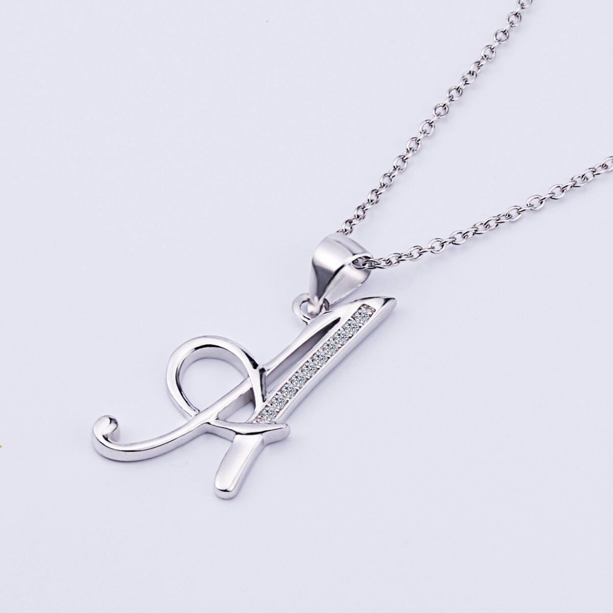 Sterling Silver Cubic Zirconia Personalized Initial Letter Pendant Necklace with Initial Letter A-6