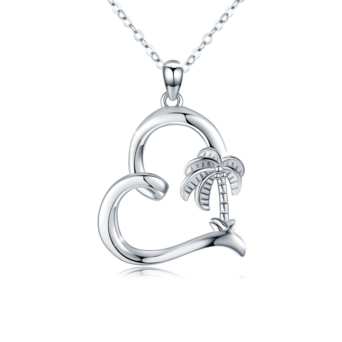 Sterling Silver Palm Tree & Heart Pendant Necklace-1