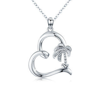 Sterling Silver Palm Tree & Heart Pendant Necklace-30